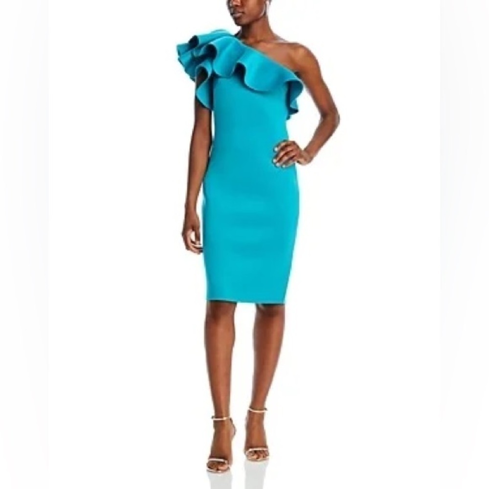 ELIZA J Scuba Material One Shoulder Ruffled Dress NWT